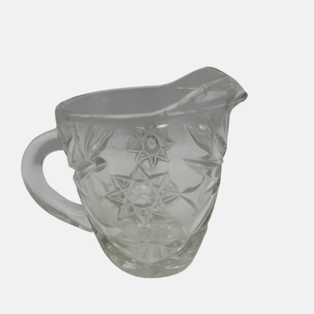 Vintage 1960s Anchor Hocking Prescut Clear Glass Creamer Star Design 3.5"